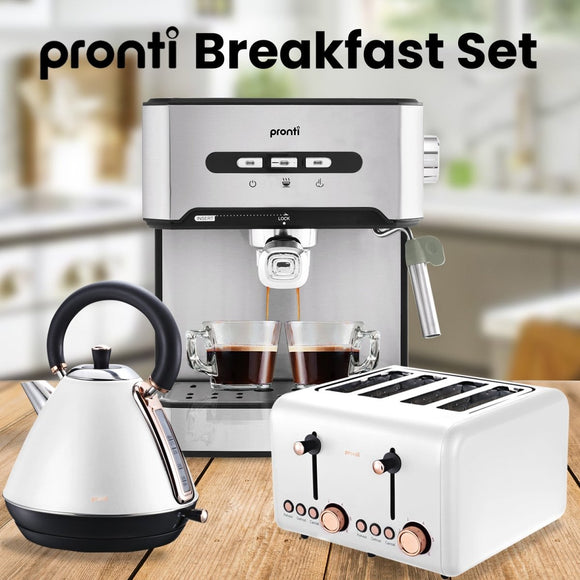 Pronti Toaster, Kettle & Coffee Machine Breakfast Set - White - RnR Galore