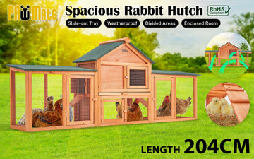 Rabbit Hutch Chicken Coop 204 x 45 x 85cm 2 Storey Cage Mansion - RnR Galore