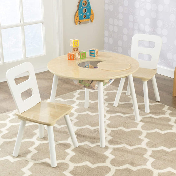 Round Table and 2 Chair Set for children (White Natural) - RnR Galore