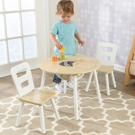 Round Table and 2 Chair Set for children (White Natural) - RnR Galore