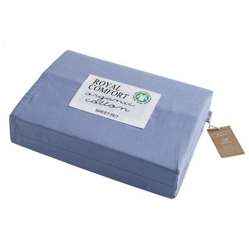 Royal Comfort 250TC Organic 100% Cotton Sheet Set 4 Piece Luxury Hotel Style - Double - Indigo - RnR Galore