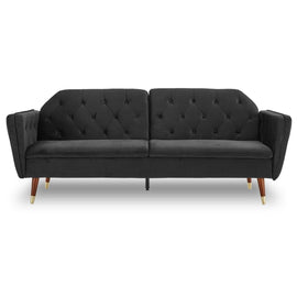 Sarantino Faux Velvet Tufted Sofa Bed Couch Futon - Black - RnR Galore