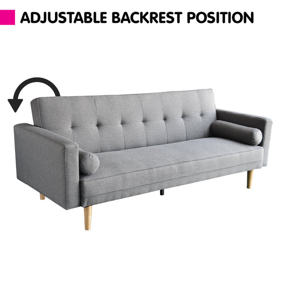 Sarantino Madison Sofa Bed Lounge Couch Futon Furniture Home Light Grey Linen Suite - RnR Galore
