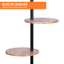 Sarantino Metal Floor Lamp Shade with Black Post in Round Wood Shelves - RnR Galore