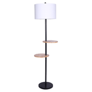 Sarantino Metal Floor Lamp Shade with Black Post in Round Wood Shelves - RnR Galore