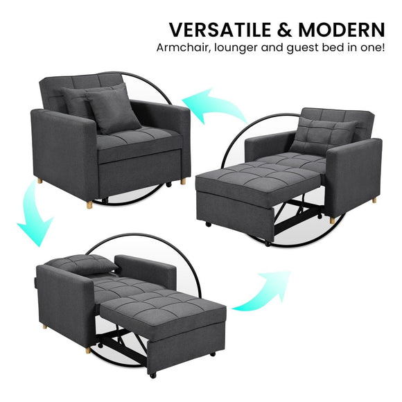 Sarantino Suri 3 - in - 1 Convertible Lounge Chair Bed - Dark Grey - RnR Galore
