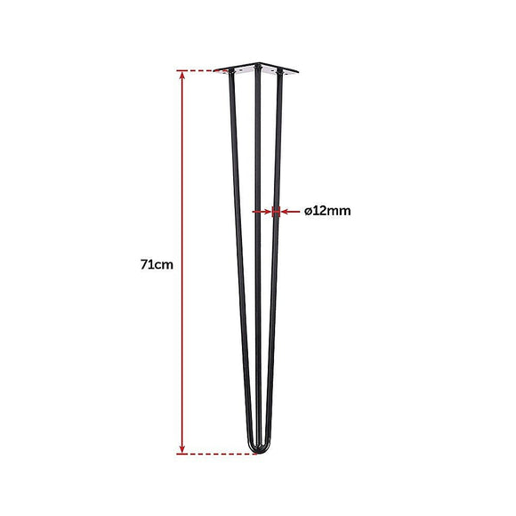 Set of 4 Industrial 3 - Rod Retro Hairpin Table Legs 12mm Steel Bench Desk - 71cm Black - RnR Galore