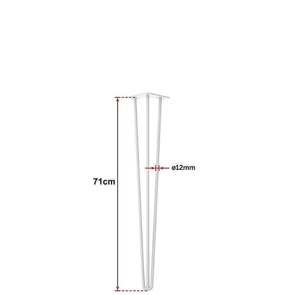 Set of 4 Industrial 3 - Rod Retro Hairpin Table Legs 12mm Steel Bench Desk - 71cm White - RnR Galore
