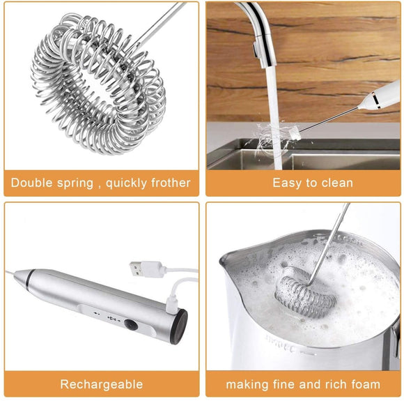 Silver Rechargeable Electric Milk Frother Handheld (3 Speeds) - RnR Galore
