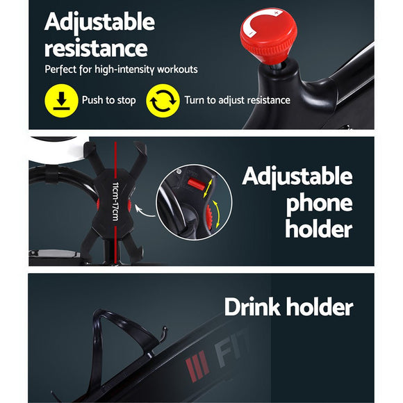 Spin Exercise Bike Flywheel Fitness Commercial Home Workout Gym Machine Bonus Phone Holder Black - RnR Galore