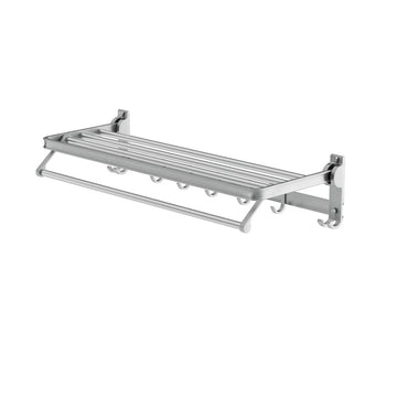 Towel Rail Rack Holder 4 Bars Wall Mounted Aluminium Foldable Hanging Hook - RnR Galore