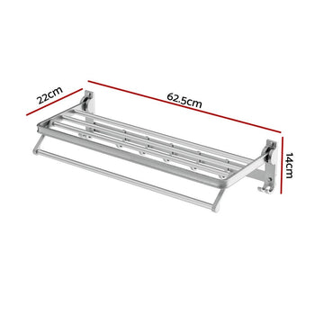 Towel Rail Rack Holder 4 Bars Wall Mounted Aluminium Foldable Hanging Hook - RnR Galore