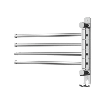 Towel Rail Rack Holder 4 Bars Wall Mounted Stainless Steel Swivel Hanging Hook - RnR Galore