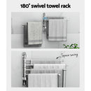 Towel Rail Rack Holder 4 Bars Wall Mounted Stainless Steel Swivel Hanging Hook - RnR Galore