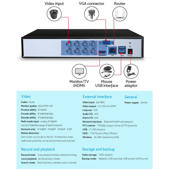 UL - tech 8CH DVR 1080P 5in1 CCTV Video Recorder 4TB Hard Drive - RnR Galore