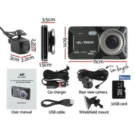 UL - tech Dash Camera 1080P 4" Front Rear Cam,UL - tech Dash Camera 1080P 4" Front Rear View Dual Cam Car DVR Reverse Recorder - RnR Galore