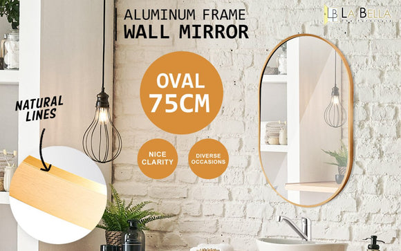 Wall Mirror Oval Aluminum Frame Bathroom 50x75cm GOLD - RnR Galore