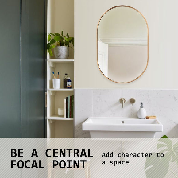 Wall Mirror Oval Aluminum Frame Bathroom 50x75cm GOLD - RnR Galore