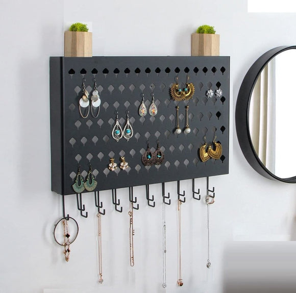 Wall Mount Earring Jewelry Hanger Organizer Holder with 109 Holes and 19 Hooks (Black) - RnR Galore