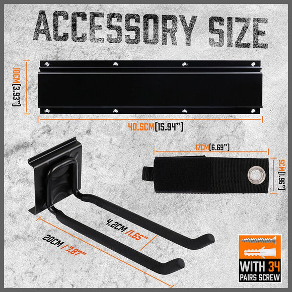 Wall Mounted Hook Rail Set Bike Holder Garden Tool Storage Rack Garage Organizer - RnR Galore