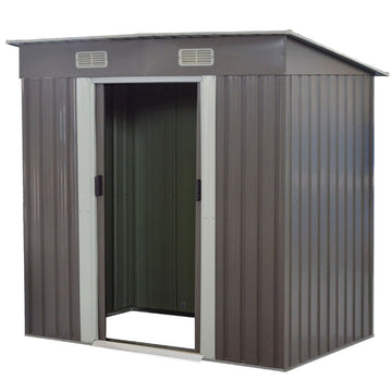Wallaroo 4ft x 8ft Garden Shed with Base Flat Roof Outdoor Storage - Grey - RnR Galore