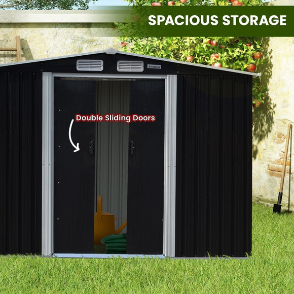 Wallaroo 4x8ft Zinc Steel Garden Shed with Open Storage - Black - RnR Galore