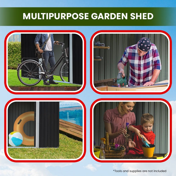 Wallaroo 4x8ft Zinc Steel Garden Shed with Open Storage - Black - RnR Galore