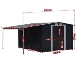 Wallaroo 6x8ft Zinc Steel Garden Shed with Open Storage - Black - RnR Galore