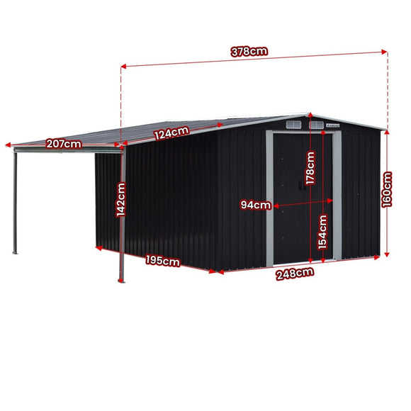 Wallaroo 6x8ft Zinc Steel Garden Shed with Open Storage - Black - RnR Galore