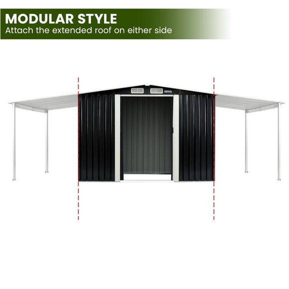 Wallaroo 6x8ft Zinc Steel Garden Shed with Open Storage - Black - RnR Galore