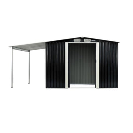 Wallaroo 6x8ft Zinc Steel Garden Shed with Open Storage - Black - RnR Galore