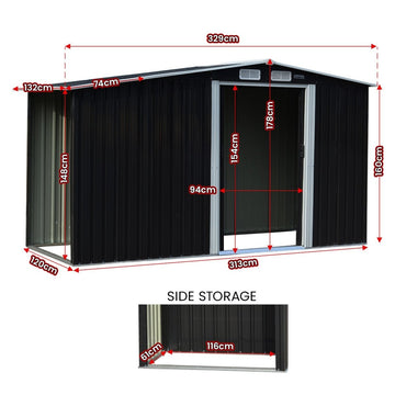 Wallaroo Garden Shed with Semi - Close Storage 4*8FT - Black - RnR Galore