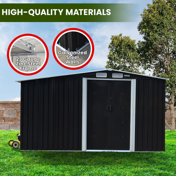 Wallaroo Garden Shed with Semi - Closed Storage 10*8FT - Black - RnR Galore