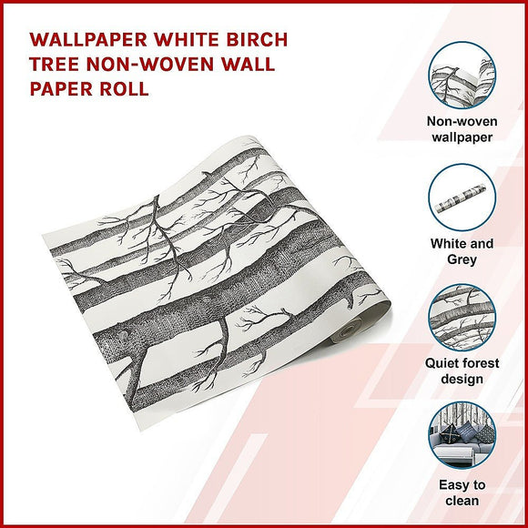 Wallpaper White Birch Tree Non - woven Wall Paper Roll - RnR Galore