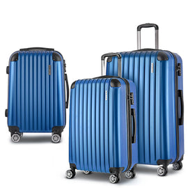 Wanderlite Luggage Set 3pc 20" 24" 28" Suitcase Hardcase Trolley Travel Blue - RnR Galore