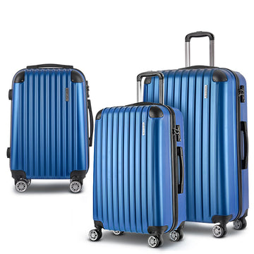 Wanderlite Luggage Set 3pc 20" 24" 28" Suitcase Hardcase Trolley Travel Blue - RnR Galore