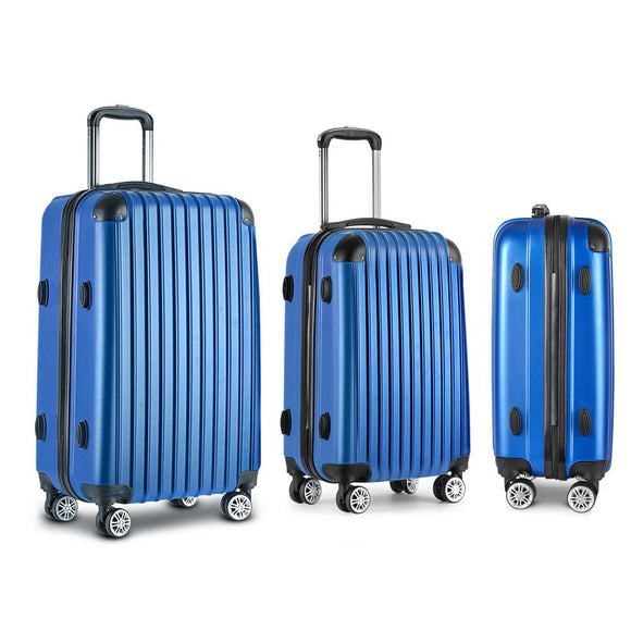 Wanderlite Luggage Set 3pc 20" 24" 28" Suitcase Hardcase Trolley Travel Blue - RnR Galore