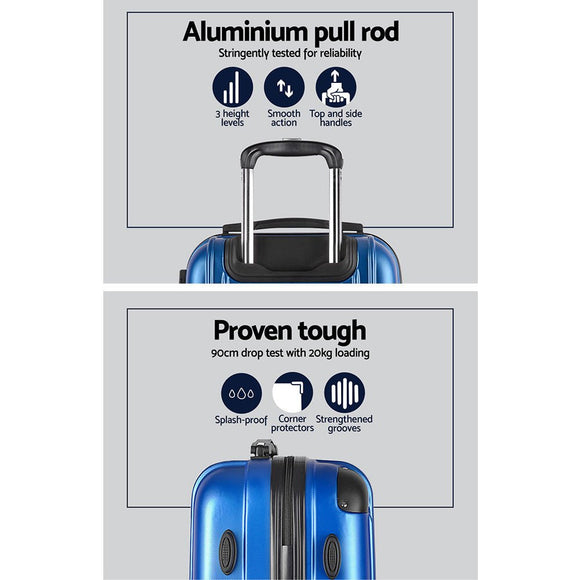 Wanderlite Luggage Set 3pc 20" 24" 28" Suitcase Hardcase Trolley Travel Blue - RnR Galore