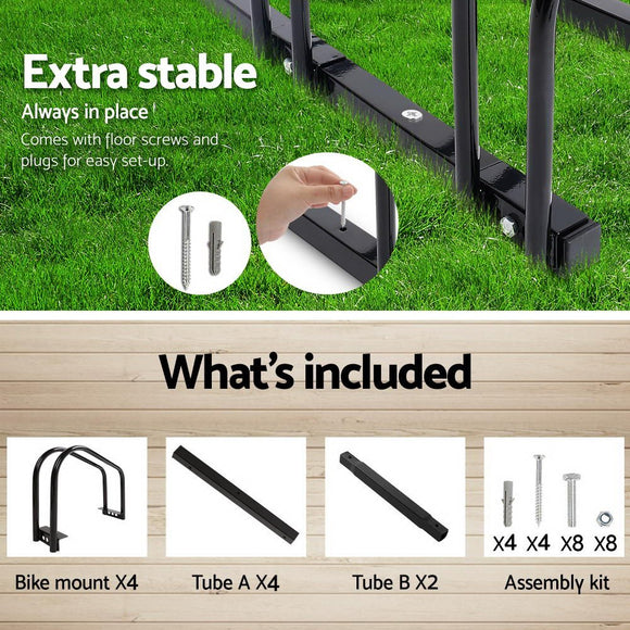 Weisshorn 4 Bike Stand Rack Bicycle Storage Floor Parking Holder Cycling Black - RnR Galore