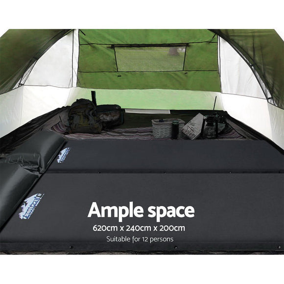 Weisshorn Family Camping Tent 12 Person Hiking Beach Tents (3 Rooms) Green - RnR Galore