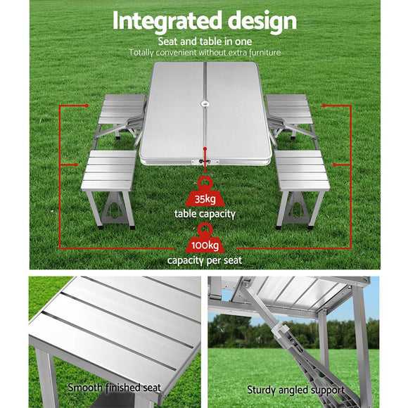 Weisshorn Folding Camping Table Outdoor Picnic BBQ With 2 Bench Chairs Set - RnR Galore