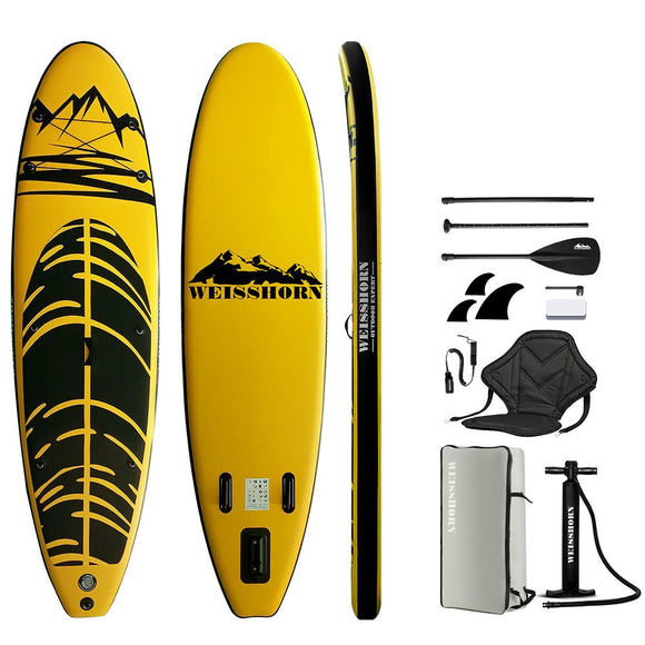 Weisshorn Stand Up Paddle Board 10.6ft Inflatable SUP Surfboard Paddleboard Kayak Surf Yellow - RnR Galore
