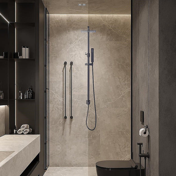 WELS 8" Rain Shower Head Set Square Dual Heads Faucet High Pressure Hand Held - RnR Galore