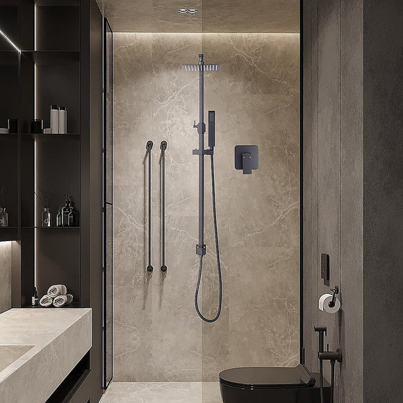 WELS 8" Rain Shower Head Set Square Dual Heads Faucet High Pressure With Mixer - RnR Galore