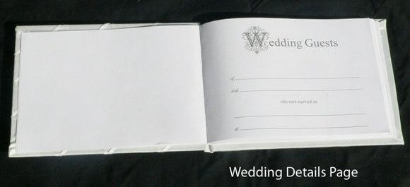 White Wedding Guest Book Register with Silver Pen Matching Stand Set 36 Lined Pages - White Sach Diamante Cover - RnR Galore