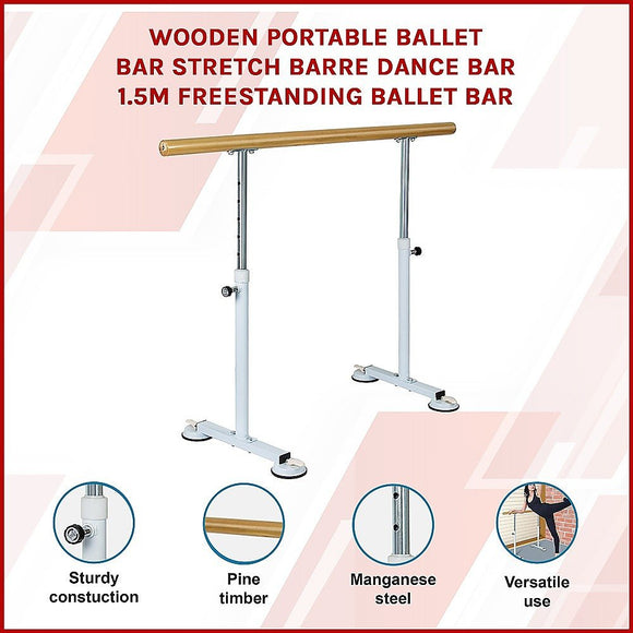 Wooden Portable Ballet Bar Stretch Barre Dance Bar 1.5M Freestanding Ballet Bar - RnR Galore