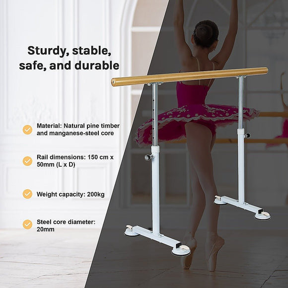 Wooden Portable Ballet Bar Stretch Barre Dance Bar 1.5M Freestanding Ballet Bar - RnR Galore