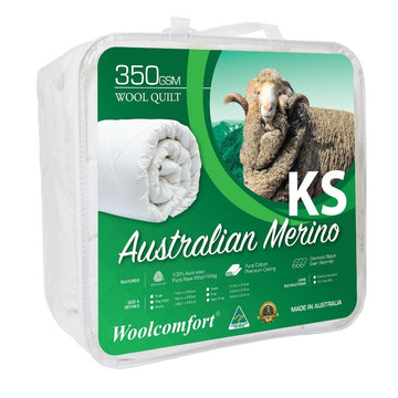 Woolcomfort Aus Made Merino Wool Quilt 350GSM 160x210cm King Single Size - RnR Galore