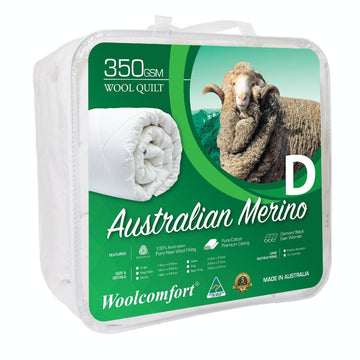 Woolcomfort Aus Made Merino Wool Quilt 350GSM 180x210cm Double Size - RnR Galore