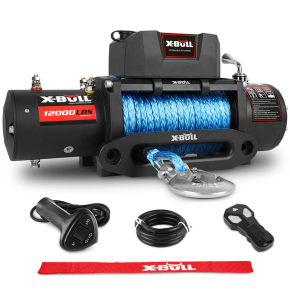 X - BULL 12000LBS Electric Winch 12V 4x4 synthetic rope 4WD Car with winch mounting plate - RnR Galore